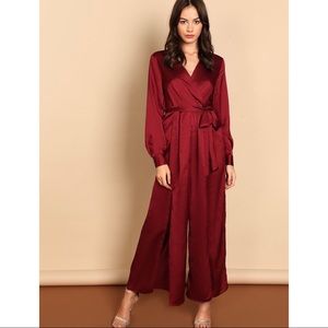 Red satin jumpsuit